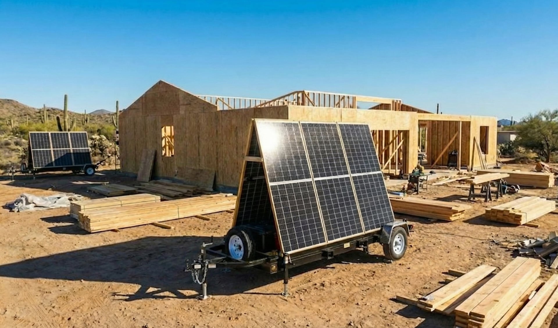 Construction job site with mobile power station
